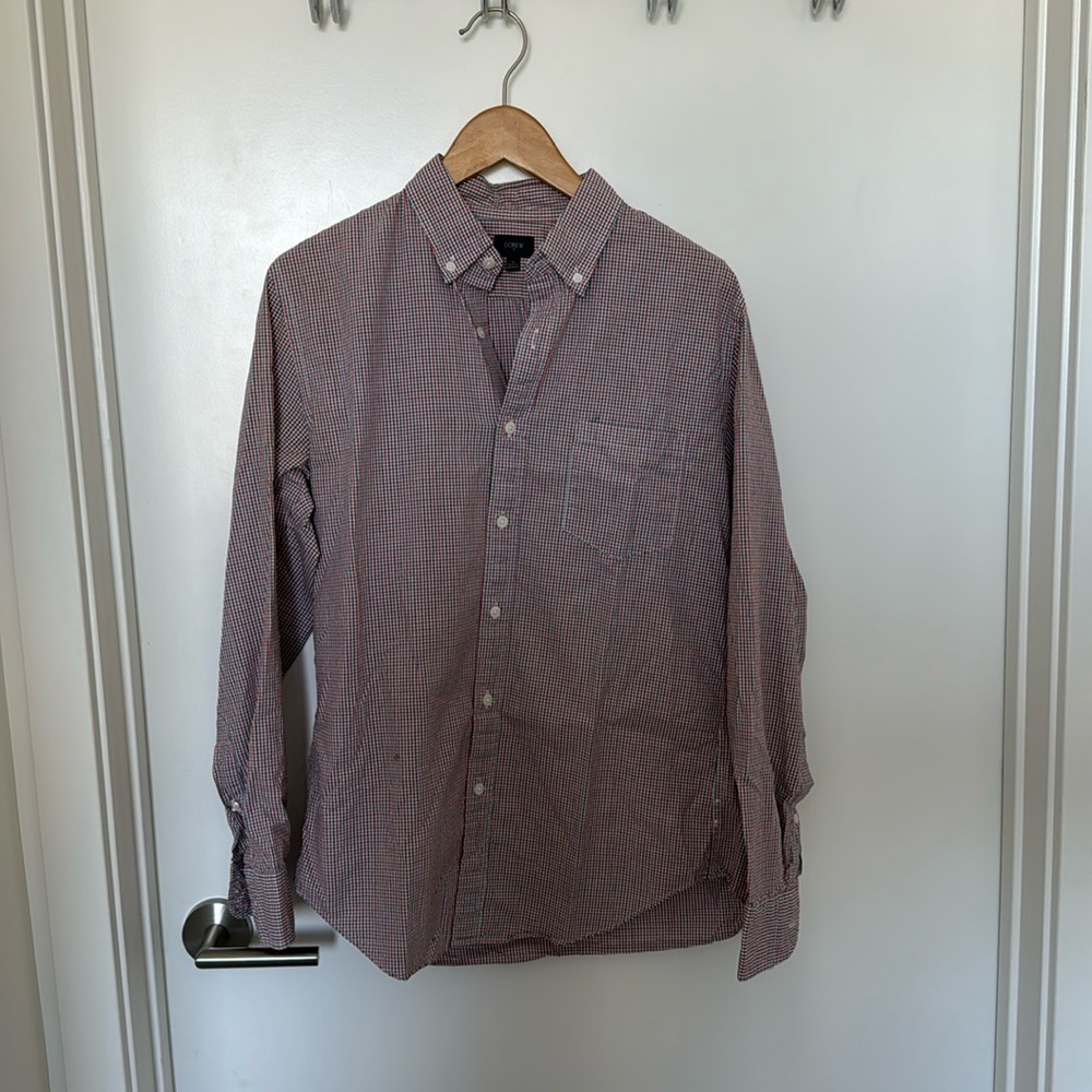 J Crew Button Down - small red white blue checkers